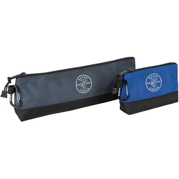 Stand-Up Zipper Bag Tool Pouch with Carabiners, 7-Inch Blue and 14-Inch Gray - Picture 7 of 7